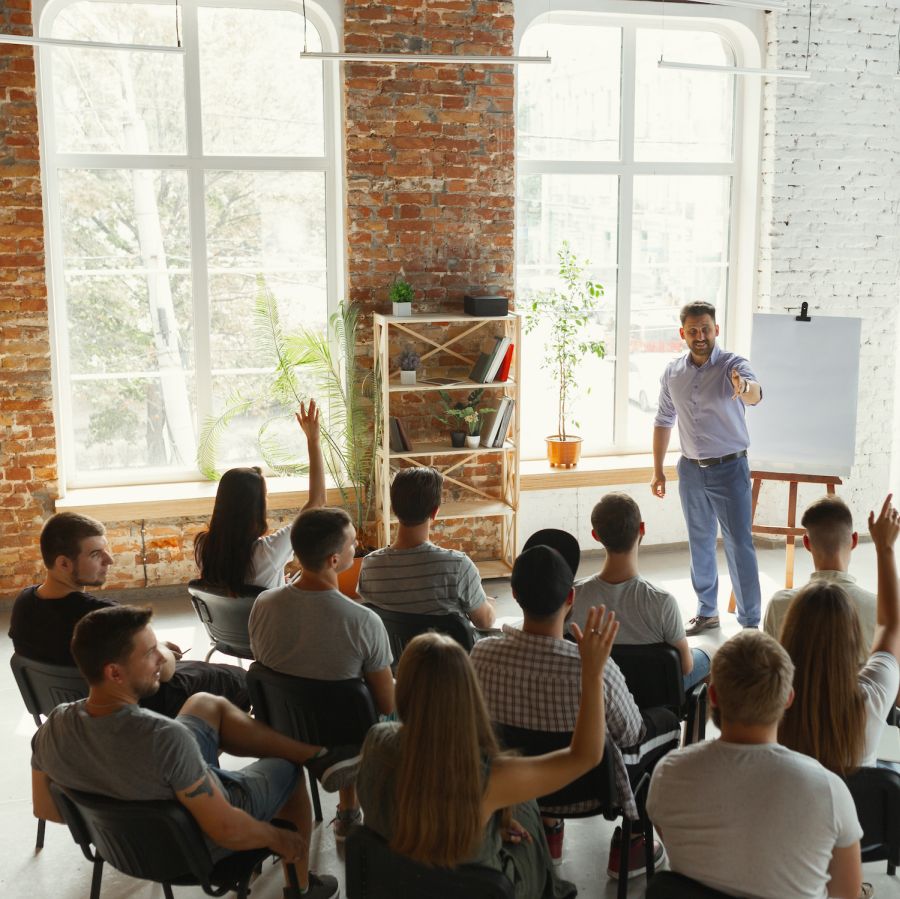 people training in a classroom